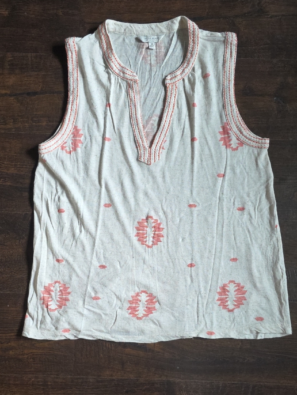 Lucky Brand White Tank Top with Coral Embroidery